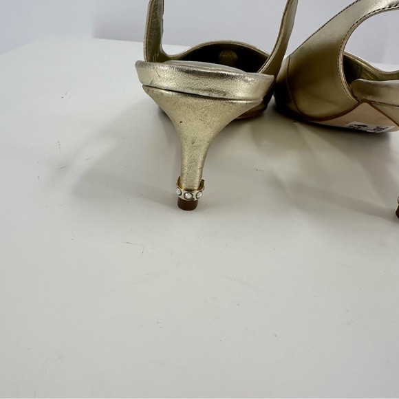 Lilly Pulitzer Erin Metallic Gold Slingback Pump Rhinestone Heel Size 7.5 - Picture 6 of 8